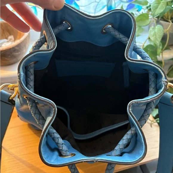 Cole Haan Soft Blue Leather Bucket Crossbody with Braided Drawstrings - Picture 9 of 12